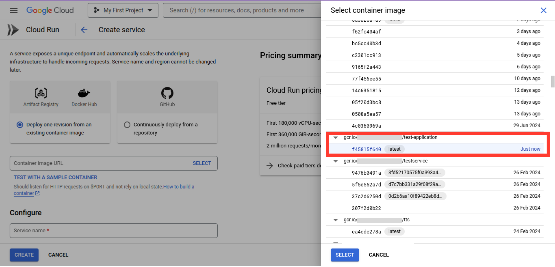 gcp cloud run select container image 